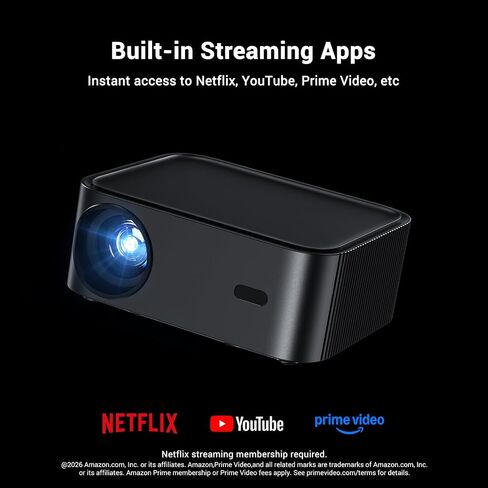 1500 ANSI lumens built-in streaming app full HD smart projector, HAPPRUN 4K projector, supports Wi-Fi and Bluetooth, Dolby audio, 300-inch large screen, suitable for home, outdoor, and indoor viewing in Saudi Arabia