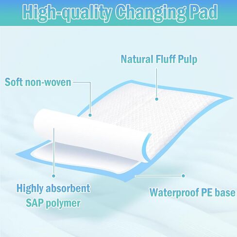 Rocinha 100 Pack Large Disposable Changing Pads for Baby 24 Inches x 17 Inches Disposable Underpads Waterproof Diaper Changing Pad Breathable Underpads Bed Table Protector Mat in Kuwait