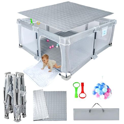 Foldable Baby Playpen 50"x50",for Babies and Toddlers,Portable Play Yard | with Breathable Mesh ,Collapsible Indoor Outdoor Baby Fence Play Safety Area (with Mat,Storage Bags,Handlers) in Saudi Arabia