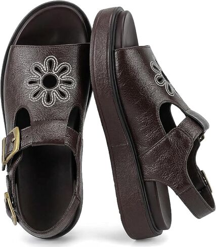 Platform Sandals for Women Flower Chunky Round Open Toe Sandals | Comfortable Strappy Ankle Buckle Fisherman Sandal Summer Casual Shoes in Kuwait