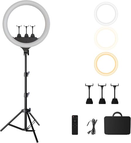 22" Ring Light with 78.7" Tripod Stand, Remote Control | Photography Lighting, 3200K–6500K Color Temperature, 10 Dimmable Brightness, Reinforced Base, Dual Control, Carrying Bag in Saudi Arabia