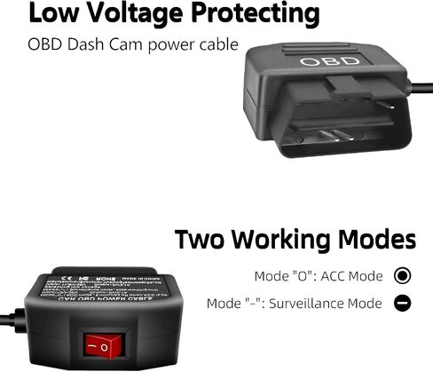 OBDII Power Cable for Dash Camera Type C USB OBD2 Adapter | Hardwire Charger Cable for 24 Hours,Acc Two Mode with Switch Button Protection 11.6-36V to 5V/3A ,Right Angle (3.5M/11.5") in Saudi Arabia