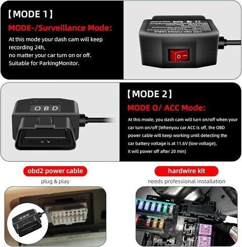 OBDII Power Cable for Dash Camera Type C USB OBD2 Adapter | Hardwire Charger Cable for 24 Hours,Acc Two Mode with Switch Button Protection 11.6-36V to 5V/3A ,Right Angle (3.5M/11.5") in Saudi Arabia