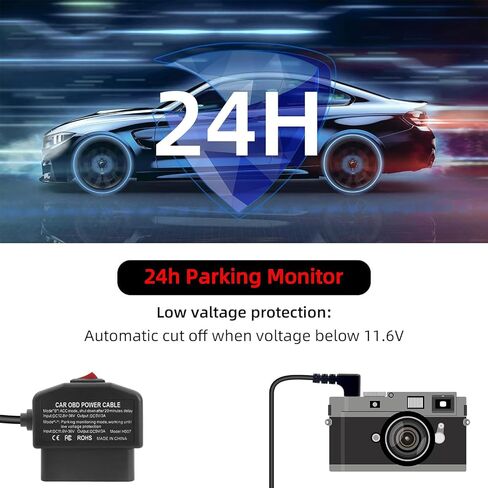 OBDII Power Cable for Dash Camera Type C USB OBD2 Adapter | Hardwire Charger Cable for 24 Hours,Acc Two Mode with Switch Button Protection 11.6-36V to 5V/3A ,Right Angle (3.5M/11.5") in Saudi Arabia