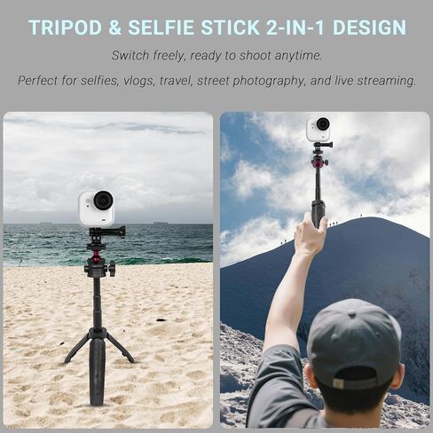 Mini 2-in-1 Tripod Compatible with Insta360 GO Ultra, Lightweight Selfie Stick & Tripod with Magnetic Quick Release Adapter Mount，Black in Saudi Arabia