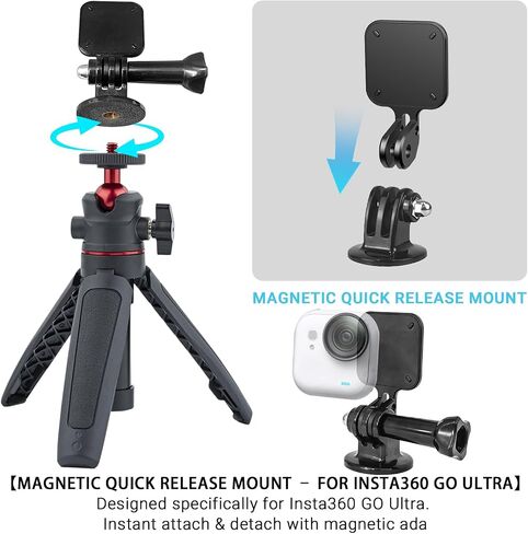 Mini 2-in-1 Tripod Compatible with Insta360 GO Ultra, Lightweight Selfie Stick & Tripod with Magnetic Quick Release Adapter Mount，Black in Saudi Arabia
