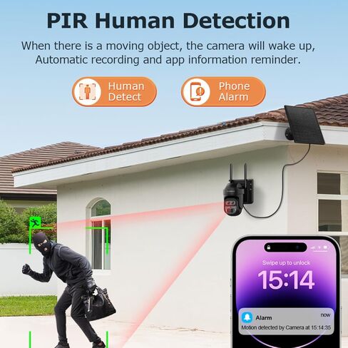 2.4GHz WiFi Wireless Solar Security Camera for Outdoor Monitoring | 3K/6MP Dual Lens, 12X Zoom, PIR Human Motion Detection, Color Night Vision, Cloud & microSD Storage, Ubox PRO App Control in Saudi Arabia