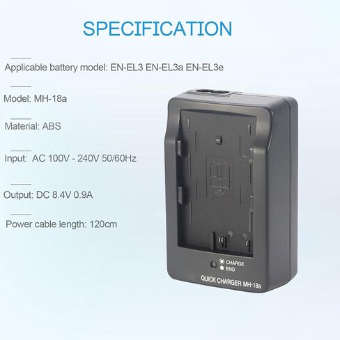 MH-18a EN-EL3 EN-EL3e EN-EL3a Battery Charger Compatible with Nikon D50 D70 D70s D80 D90 D100 D200 D300 D300s D700 Digital SLR Cameras & 120cm AC Power Cord in Saudi Arabia