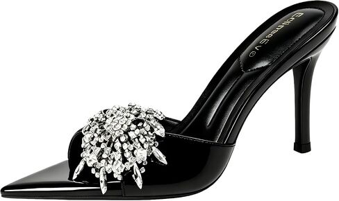 EclipseEve Women's Open Toe Mule Heels, 3.54 Inch Stiletto Patent Leather in Kuwait