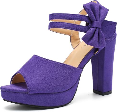 fereshte Women's Bow Peep Toe Platform Sandals, Chunky Heel, Ankle Strap, 4 Inch Heel Slingback Dress Shoes in Saudi Arabia