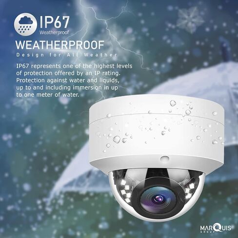 Marquis 4MP PoE IP Dom Camera with Microphone, Audio, IP Security Camera Outdoor Night Vision 98ft Weatherproof IP67 Vandal-Proof Wide Angle 2.8mm (3-Axis) in Saudi Arabia
