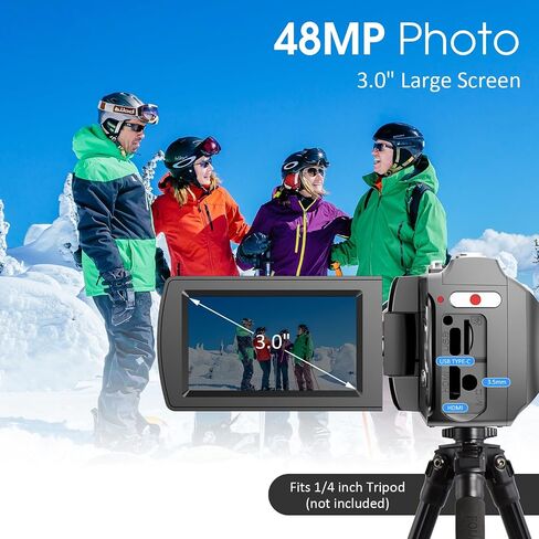 4K 60FPS Video Camera Camcorder, 48MP UHD YouTube Vlogging Camera with Wireless Lavalier Microphone,18X Digital Zoom,3 Inch 270° IPS Screen for Vlogging Travel Outdoor in Kuwait