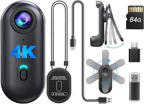 BOBLOV W4 4K Mini Body Camera, 128GB Waterproof Case Wearable Camera | magnetic clip, quick-mount accessories and 96 Minutes recording for lecture, travel, biking and outdoor activities in Saudi Arabia
