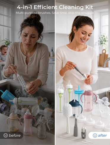 Termichy Baby Bottle Brush Set: 2 Pack Kit 360° Clean All Feeding Essential | Snap on Brush Easy to Assemble - 4-in-1 Set Efficient Remove Milk Residue for Nipples Straws Narrow Necks & Breast Pump Parts in Saudi Arabia