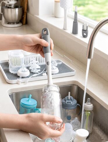 Termichy Baby Bottle Brush Set: 2 Pack Kit 360° Clean All Feeding Essential | Snap on Brush Easy to Assemble - 4-in-1 Set Efficient Remove Milk Residue for Nipples Straws Narrow Necks & Breast Pump Parts in Saudi Arabia