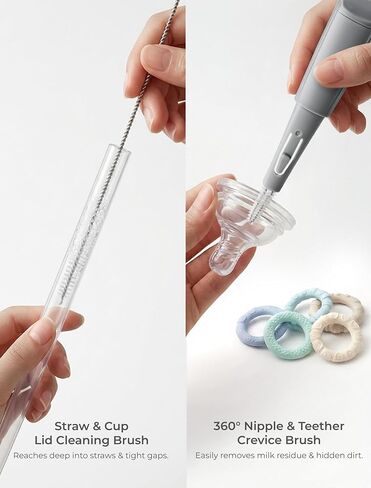 Termichy Baby Bottle Brush Set: 2 Pack Kit 360° Clean All Feeding Essential | Snap on Brush Easy to Assemble - 4-in-1 Set Efficient Remove Milk Residue for Nipples Straws Narrow Necks & Breast Pump Parts in Saudi Arabia