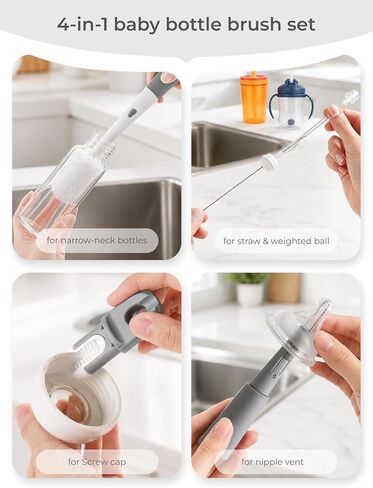 Termichy Baby Bottle Brush Set: 2 Pack Kit 360° Clean All Feeding Essential | Snap on Brush Easy to Assemble - 4-in-1 Set Efficient Remove Milk Residue for Nipples Straws Narrow Necks & Breast Pump Parts in Saudi Arabia