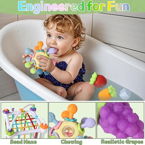 6-in-1 Montessori Baby Toys for 6-12-18 Months, Include Shape Sorter Sensory Bin, Stacking Rings, Baby Bath Toys,Soft Fruit, Infant Baby Learning Toys Gifts for 6-12-18 Months Boys Girls in Kuwait
