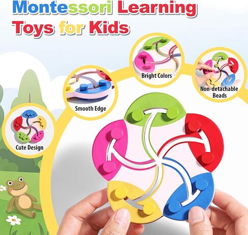 Wooden Montessori Toys for 2 3 4 5 Year Old | Color Sorting Bead Maze Board, Fine Motor Skills Preschool Learning Activities, Travel Game for Toddlers in Kuwait