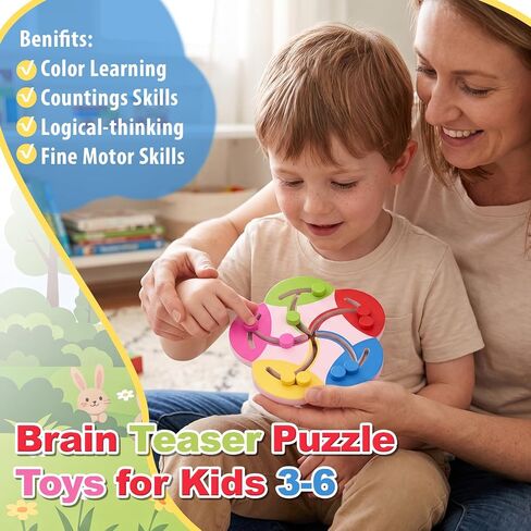 Wooden Montessori Toys for 2 3 4 5 Year Old | Color Sorting Bead Maze Board, Fine Motor Skills Preschool Learning Activities, Travel Game for Toddlers in Kuwait