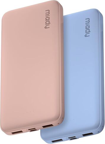 Miady 2-Pack Portable Charger, Slim 10000mAh Power Bank Travel Battery Pack | Dual USB丨3 Outputs 2 Inputs丨for Backpack Travel Camping丨Slim丨Compatible with iPhone Android etc丨Flight-Safe丨37Wh丨Black+White in Saudi Arabia