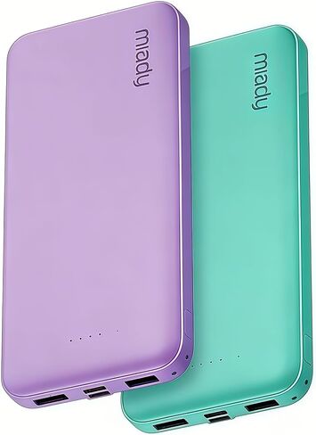 Miady 2-Pack Portable Charger, Slim 10000mAh Power Bank Travel Battery Pack | Dual USB丨3 Outputs 2 Inputs丨for Backpack Travel Camping丨Slim丨Compatible with iPhone Android etc丨Flight-Safe丨37Wh丨Black+White in Saudi Arabia