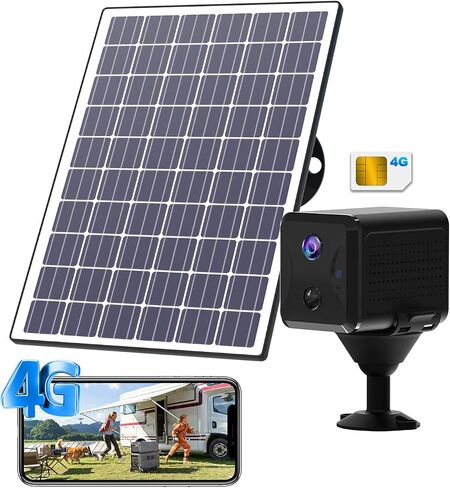 4G LTE Cellular Security Camera Solar No WiFi with 4G SIM Card, Solar Panel, 5200mAh Battery, Portable No WiFi Security Camera, 160° Wide View, AI Motion Detection, 33ft Night Vision in Kuwait