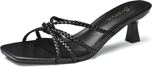 Kitten Heels for Women - Strappy Square Open Toe Sandals with Low Heel in Kuwait