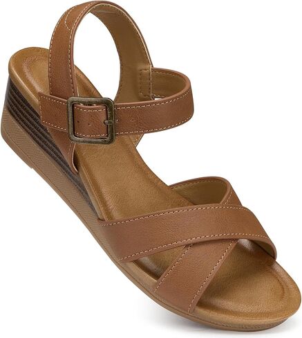 SHIBEVER Wedge Sandals for Women Dressy: Comfortable Low Heel Summer Sandal | Casual Walking All-Day Comfort Dress Ladies Strappy Shoes - Ankle Strap Arch Support with Cushioned for Work Vacation in Saudi Arabia