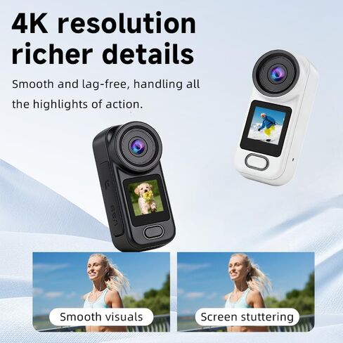 4K Mini Body Camera, Thumb Action Camera with EIS Magnetic Mount 64GB Card | 12MP 130° Wide Angle Wearable Beauty Filter Continuous Shooting POV Camera for TikTok YouTube Vlogging Outdoor Motorcycle in Saudi Arabia