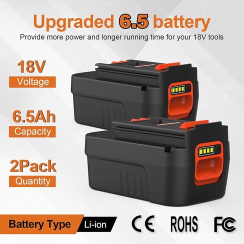 2Pack 6.5Ah Replacement for Black and Decker 18V Battery Firestorm HPB18 HPB18-OPE FS18FL FSB18 244760-00 with Black & Decker 18Volt Charger 90556254-01 in Saudi Arabia
