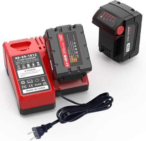 2 Pack 18 V 6.0 Ah Battery and Charger, Replacement for Milwaukee 18V Battery 48-11-1850, Compatible with M18 Cordless Tools in Saudi Arabia