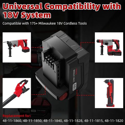 2 Pack 18 V 6.0 Ah Battery and Charger, Replacement for Milwaukee 18V Battery 48-11-1850, Compatible with M18 Cordless Tools in Saudi Arabia