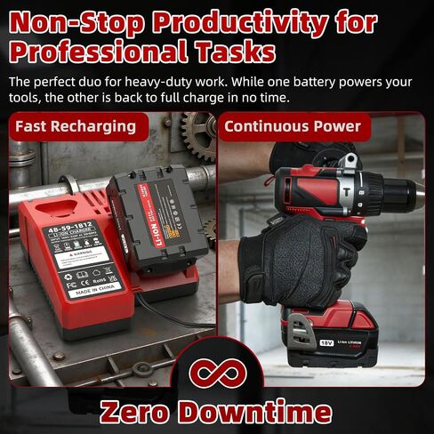 2 Pack 18 V 6.0 Ah Battery and Charger, Replacement for Milwaukee 18V Battery 48-11-1850, Compatible with M18 Cordless Tools in Saudi Arabia