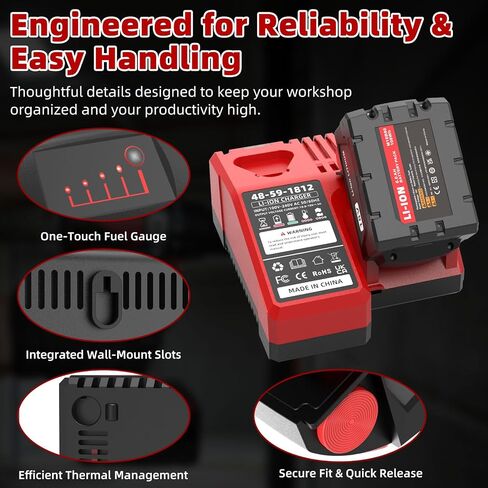 2 Pack 18 V 6.0 Ah Battery and Charger, Replacement for Milwaukee 18V Battery 48-11-1850, Compatible with M18 Cordless Tools in Saudi Arabia
