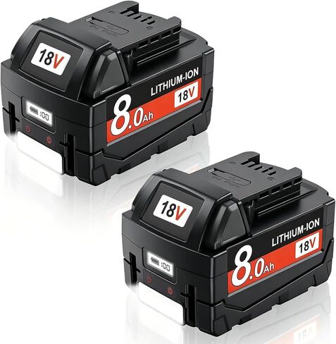 2 Pack 8.0Ah for Milwaukee 18V Battery with LCD indicator &LED work lights | for M18 battery high capacity LCD Power Display Replacement 48-11-1850,1852,1820,1828,1830,1865,1862,1840 and more in Kuwait