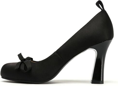 UniqueStride Women's Satin Ballet Heels Bow Pumps Lace Up Chunky Block High Heeled Square Toe Party Ballerina Mary Janes Elegant Party Shoes(Black, US Size 8) in Kuwait