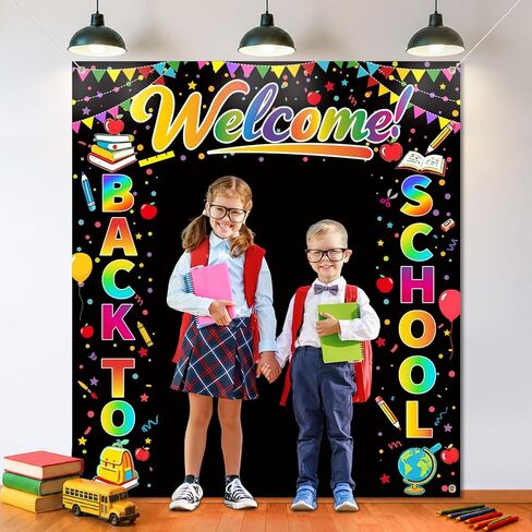 Welcome Back to School Backdrop Banner, 63 x 70.8 Inch Classroom Decoration for Kids, Kindergarten School Party Supplies, First Day of School Photography Background in Kuwait