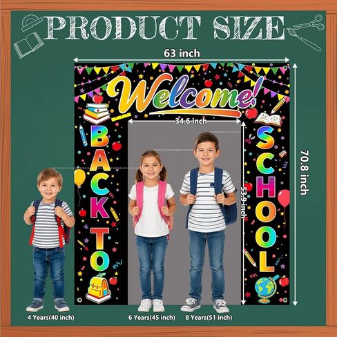 Welcome Back to School Backdrop Banner, 63 x 70.8 Inch Classroom Decoration for Kids, Kindergarten School Party Supplies, First Day of School Photography Background in Kuwait