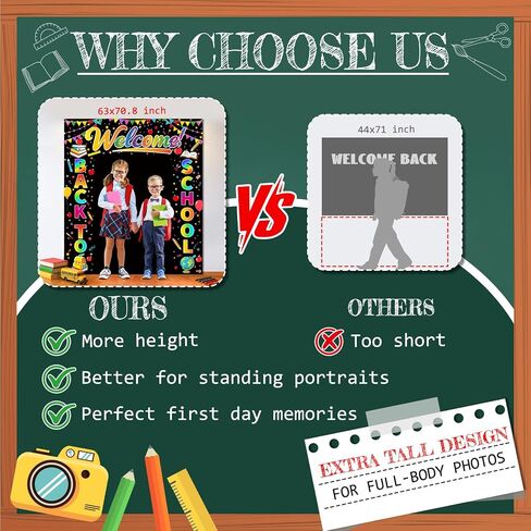 Welcome Back to School Backdrop Banner, 63 x 70.8 Inch Classroom Decoration for Kids, Kindergarten School Party Supplies, First Day of School Photography Background in Kuwait