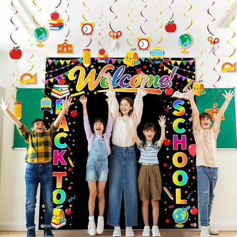 Welcome Back to School Backdrop Banner, 63 x 70.8 Inch Classroom Decoration for Kids, Kindergarten School Party Supplies, First Day of School Photography Background in Kuwait