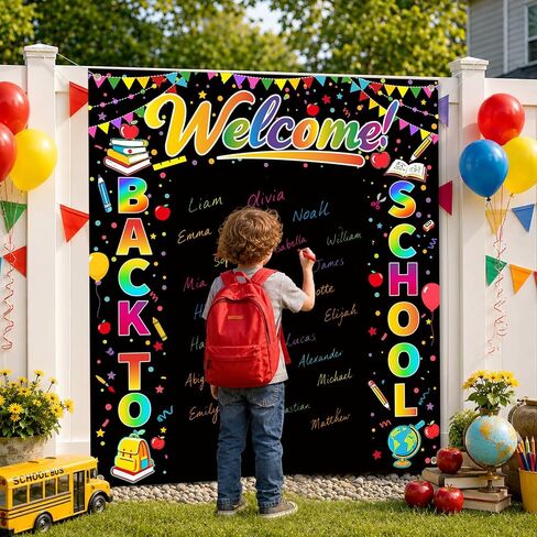 Welcome Back to School Backdrop Banner, 63 x 70.8 Inch Classroom Decoration for Kids, Kindergarten School Party Supplies, First Day of School Photography Background in Kuwait