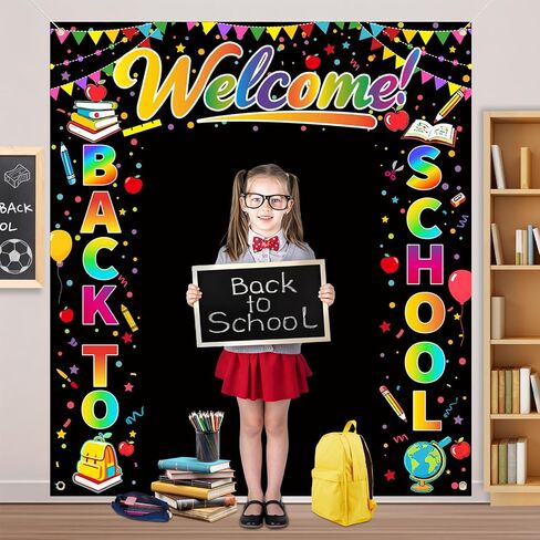 Welcome Back to School Backdrop Banner, 63 x 70.8 Inch Classroom Decoration for Kids, Kindergarten School Party Supplies, First Day of School Photography Background in Kuwait