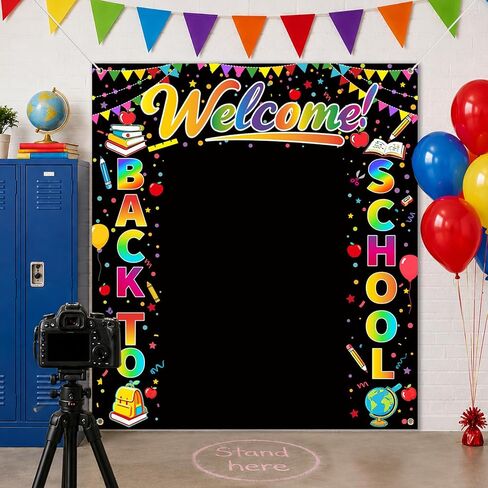 Welcome Back to School Backdrop Banner, 63 x 70.8 Inch Classroom Decoration for Kids, Kindergarten School Party Supplies, First Day of School Photography Background in Kuwait