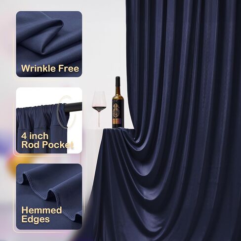 20ftx12ft Wrinkle Free Black Backdrop Curtains for Parties, 4 Panels 5x12FT Long Silky Polyester Black Photo Backdrop Drapes Back Drop Cloth for Wedding Birthday Photography Background Decor in Saudi Arabia