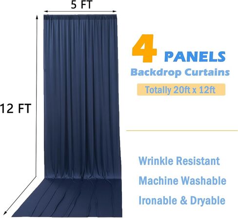 20ftx12ft Wrinkle Free Black Backdrop Curtains for Parties, 4 Panels 5x12FT Long Silky Polyester Black Photo Backdrop Drapes Back Drop Cloth for Wedding Birthday Photography Background Decor in Saudi Arabia