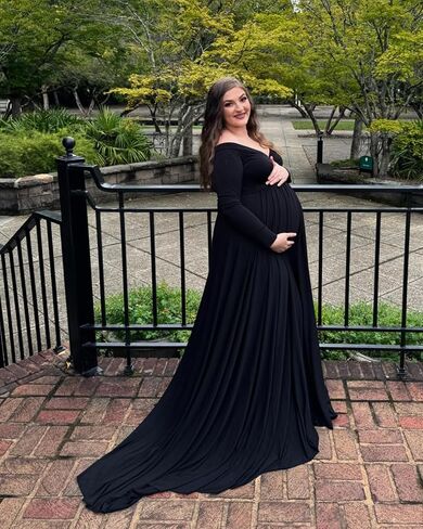 Saslax Maternity Dress Photoshoot Baby Shower Gown Black XL | Flowy Maxi Length,Formal Elegant,Gender Reveal,Wedding Guest,Photography,Special Occasions in Saudi Arabia