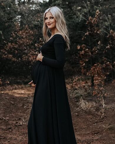 Saslax Maternity Dress Photoshoot Baby Shower Gown Black XL | Flowy Maxi Length,Formal Elegant,Gender Reveal,Wedding Guest,Photography,Special Occasions in Saudi Arabia