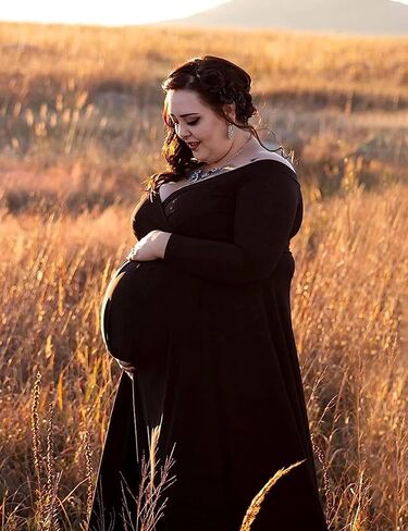 Saslax Maternity Dress Photoshoot Baby Shower Gown Black XL | Flowy Maxi Length,Formal Elegant,Gender Reveal,Wedding Guest,Photography,Special Occasions in Saudi Arabia