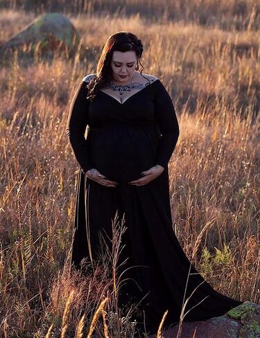 Saslax Maternity Dress Photoshoot Baby Shower Gown Black XL | Flowy Maxi Length,Formal Elegant,Gender Reveal,Wedding Guest,Photography,Special Occasions in Saudi Arabia